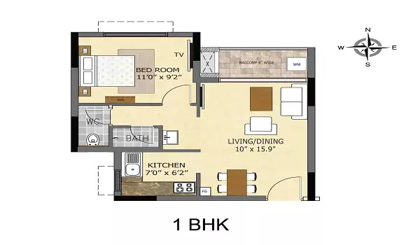 Featured Image of Purva Aerocity 1 BHK Apartment Floor Plan