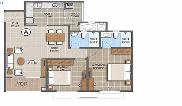 Featured Image of Purva Aerocity 2 BHK Apartment Floor Plan