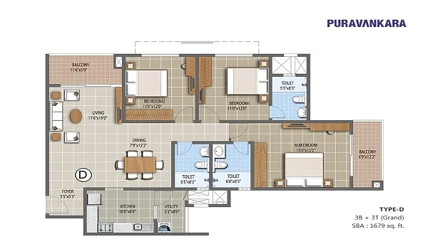 Featured Image of Purva Aerocity 3 BHK Apartment Floor Plan